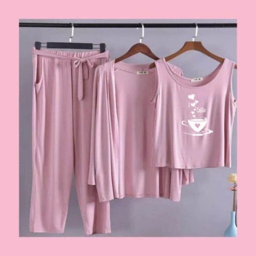Pink I Love coffee Women 3pcs Night Suit set