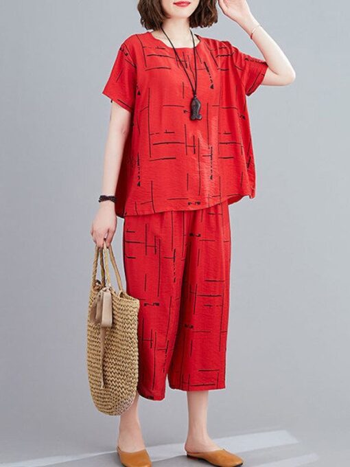 Red Capri Printed night suit