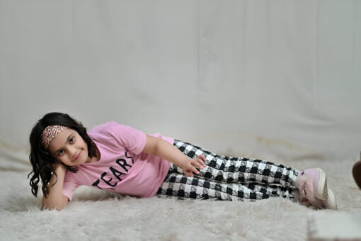 Baby Or Baba Pink Tears Print Half Sleeves T-shirt With Check Printed Pajama