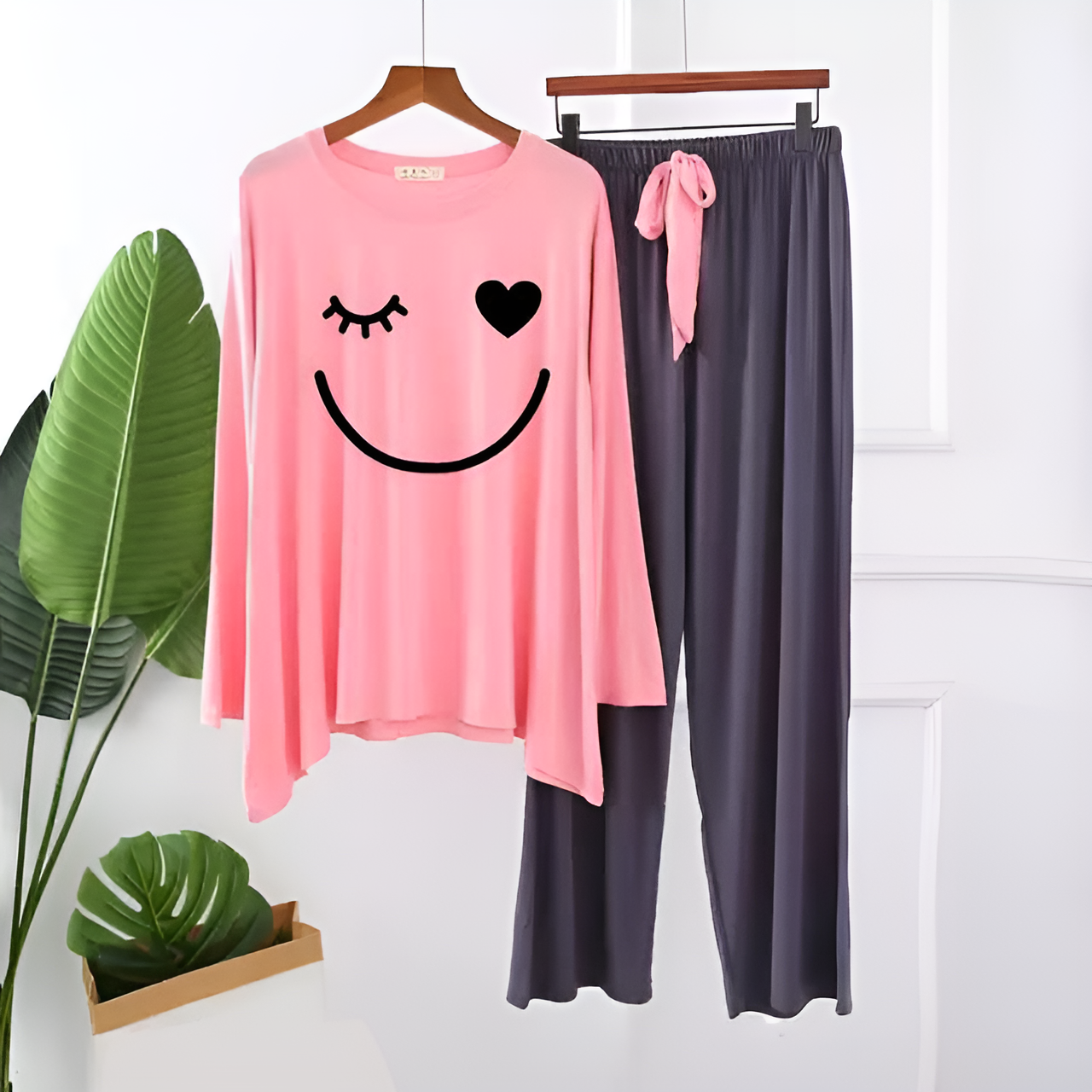 Pink Smiley Printed Loungewear