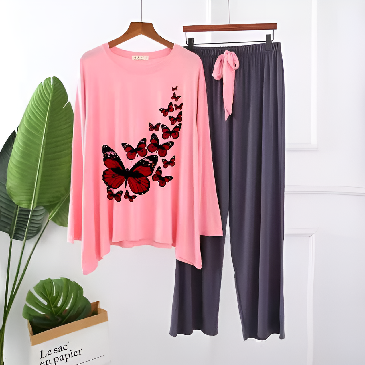 Pink Butterfly Printed Loungewear