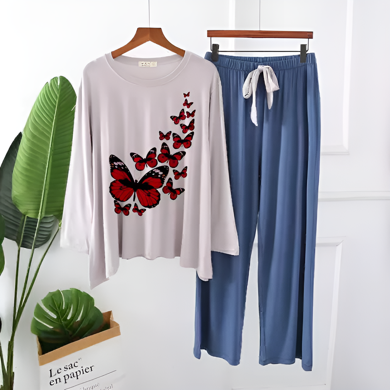 white Butterfly Printed Loungewear