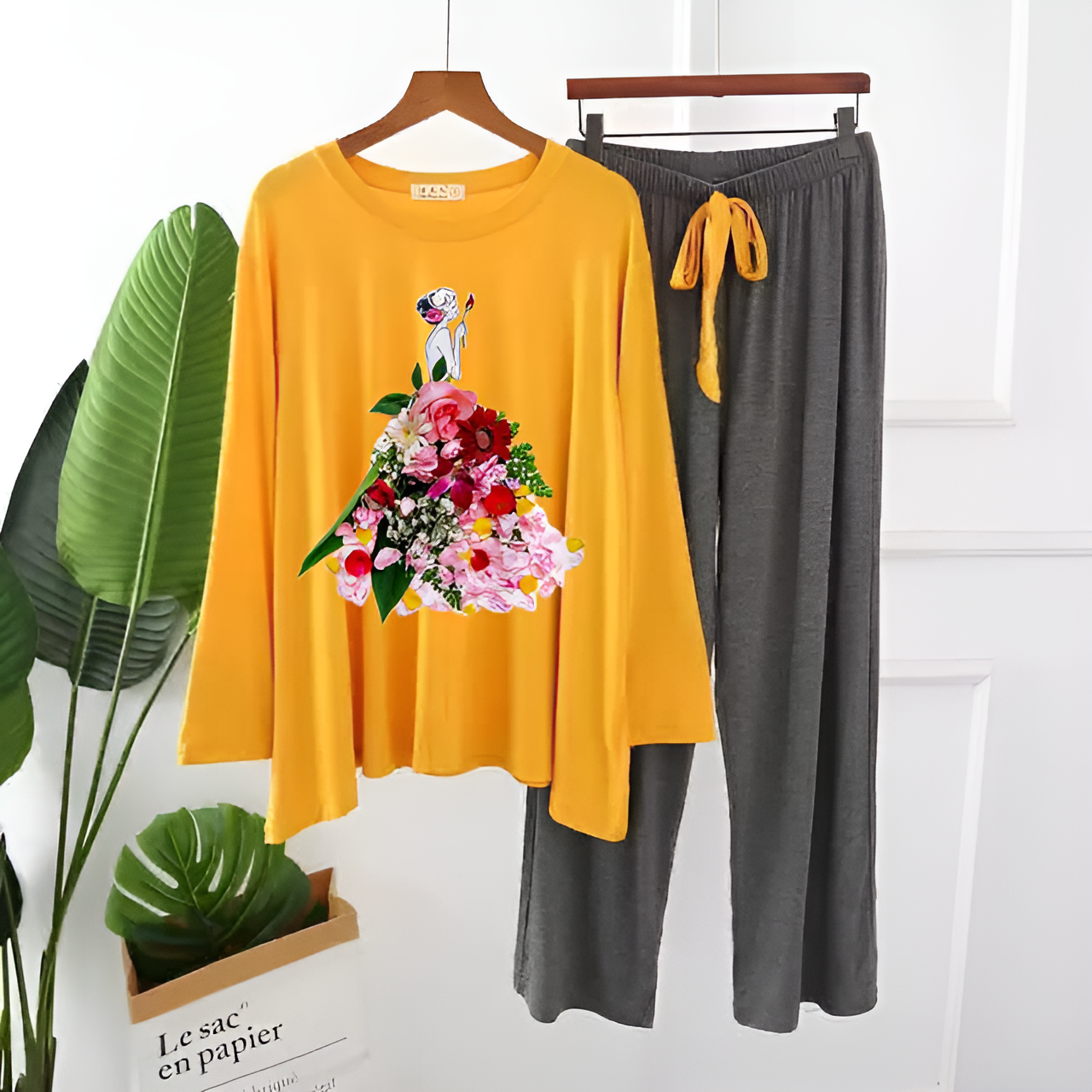 Yellow Flower Girl Printed Loungewear