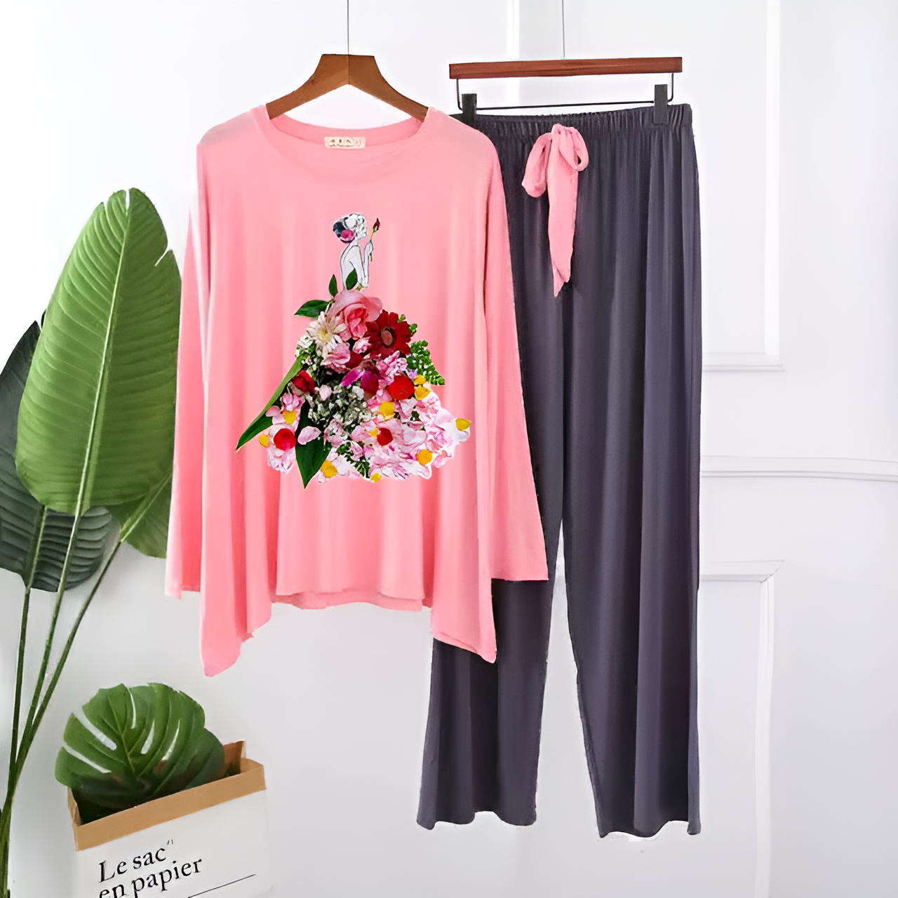 Pink Flower Girl Printed Loungewear