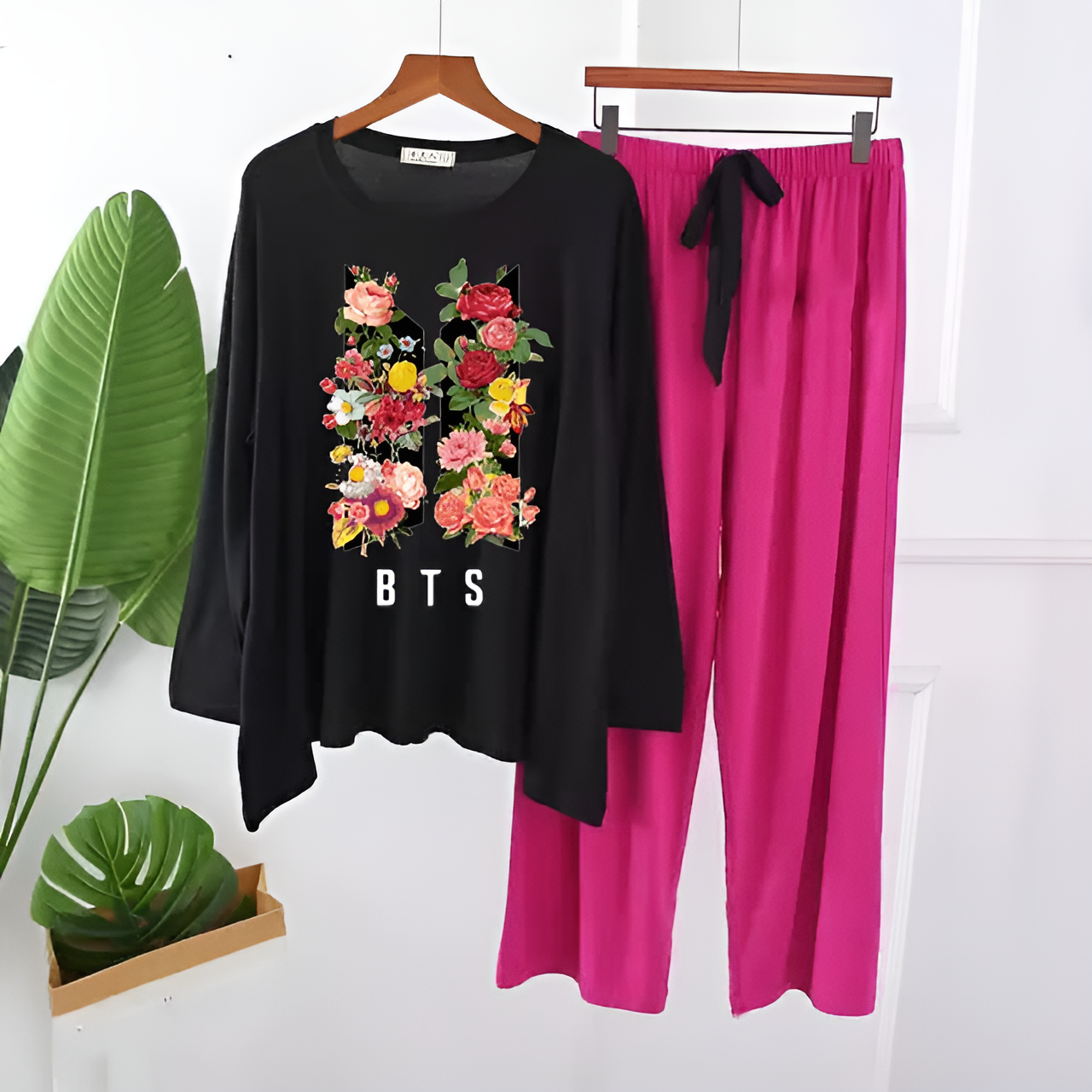 Black and Magenta BTS Printed Loungewear