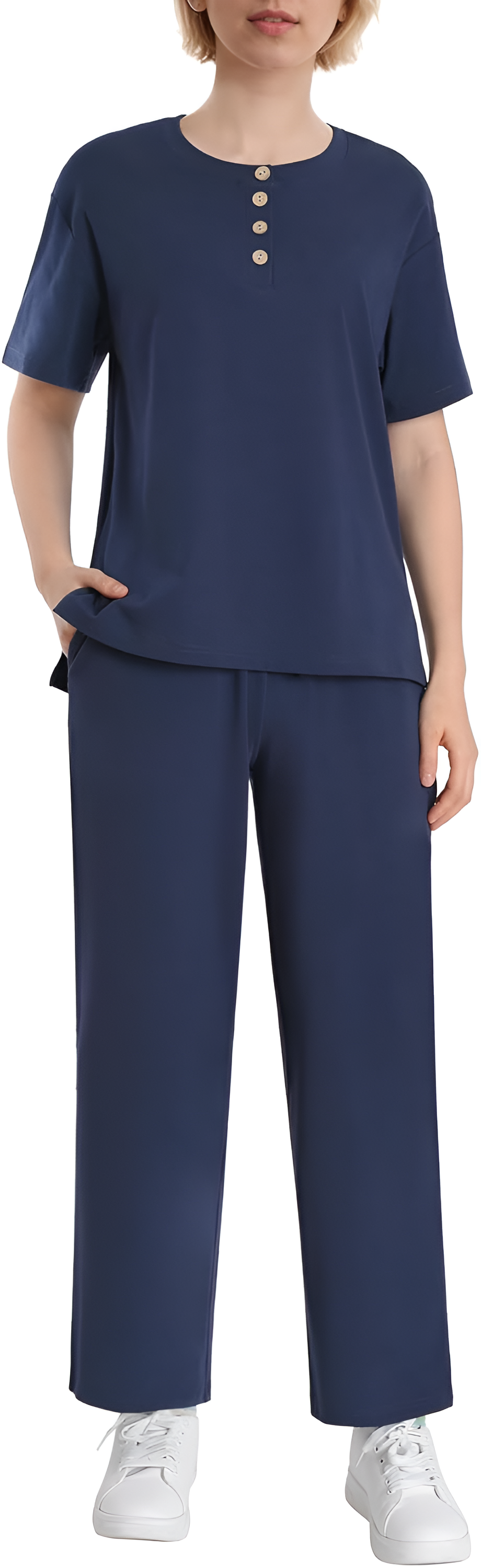 Navy Blue Button-Up Shirt & Capri Co-Ord Set
