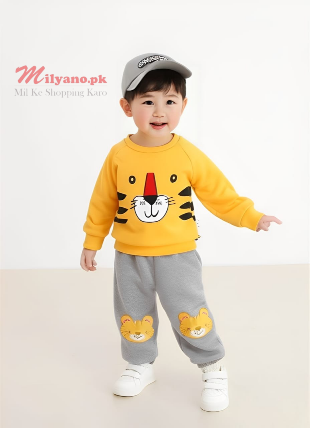Yellow & Grey Tiger Print Sweatshirt & Trouser for Kids