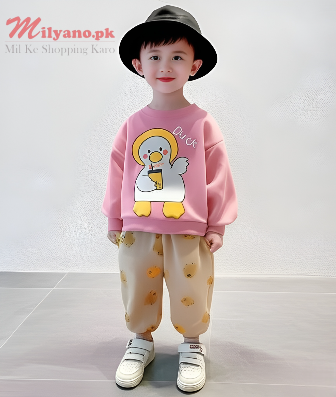 Pink Duck Print Sweatshirt & Trouser for Kids