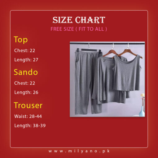 Grey Love Heart Women 3pcs Night Suit set