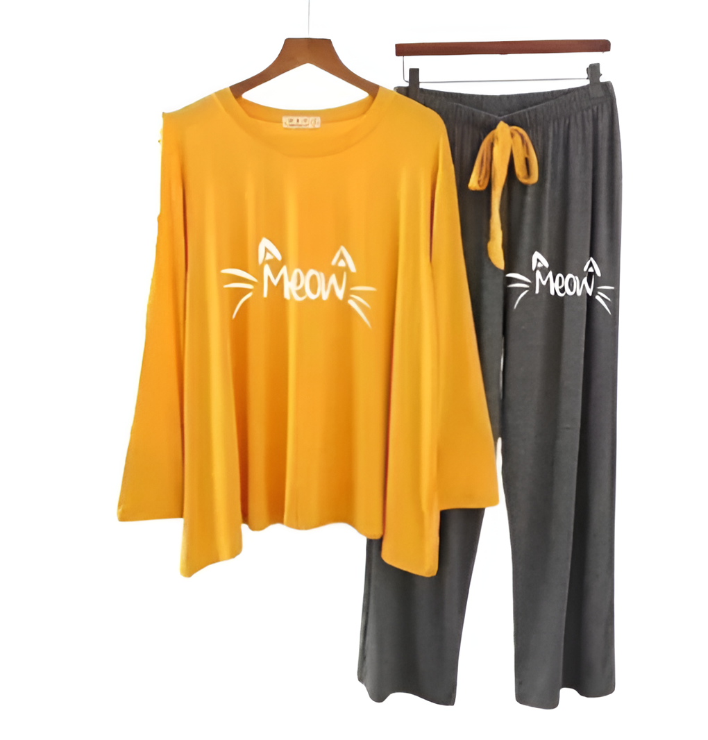 Yellow Meow Printed Loungewear