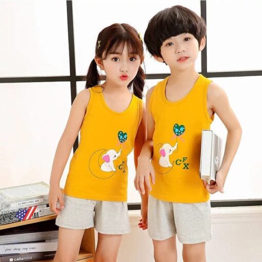 Yellow Elephant Printed Sleeveless Style Set kids wear