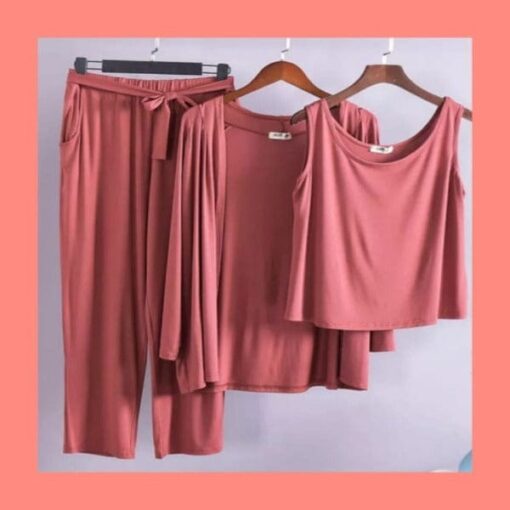 Brown Women 3pcs Night Suit set