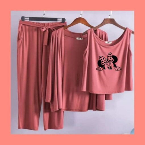 Brown style Women 3pcs Night Suit set