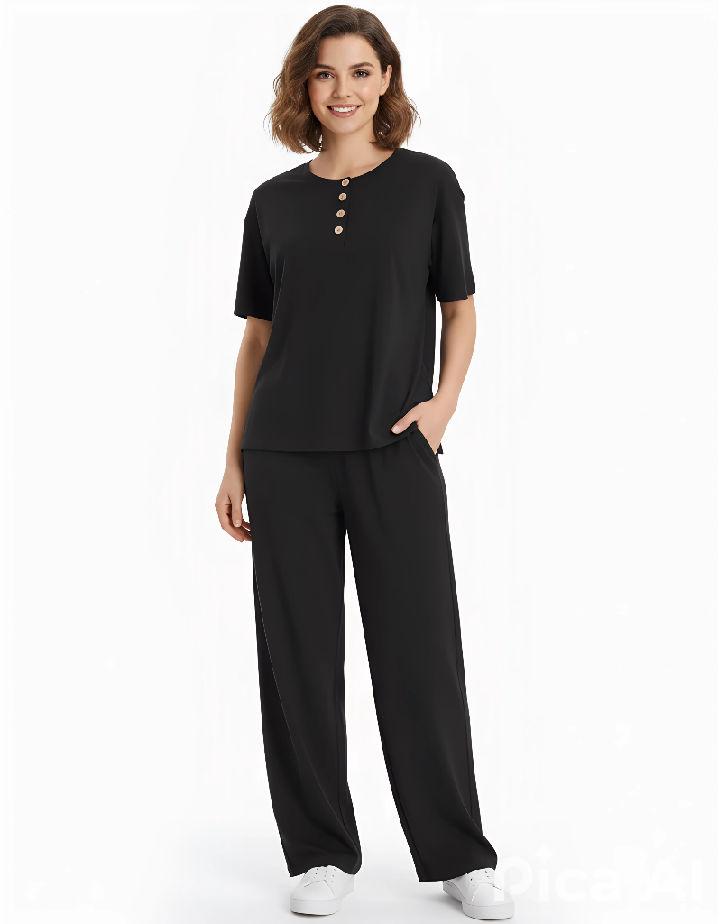 Black Button-Up Shirt & Capri Co-Ord Set