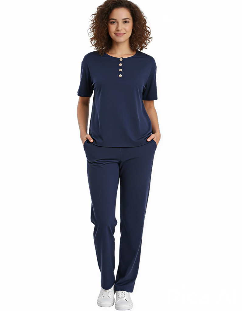 Navy Blue Button-Up Shirt & Capri Co-Ord Set