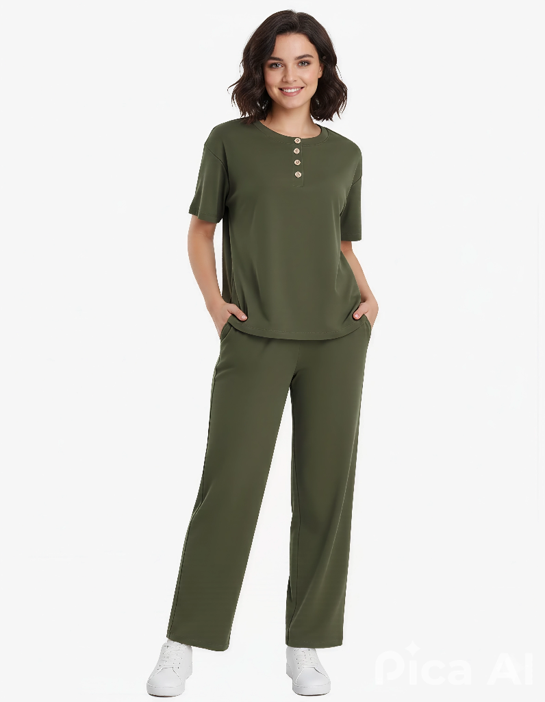 Army Green Button-Up Shirt & Capri Co-Ord Set