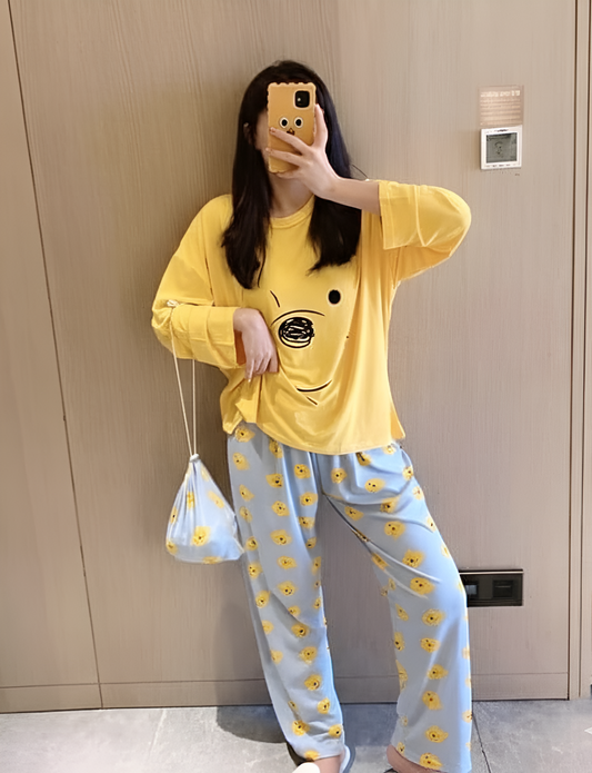 Yellow Winnie The Pooh Printed Pajama Set