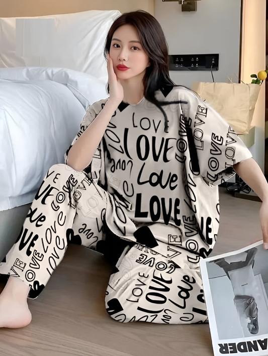 Off White Love Printed Pajama Set