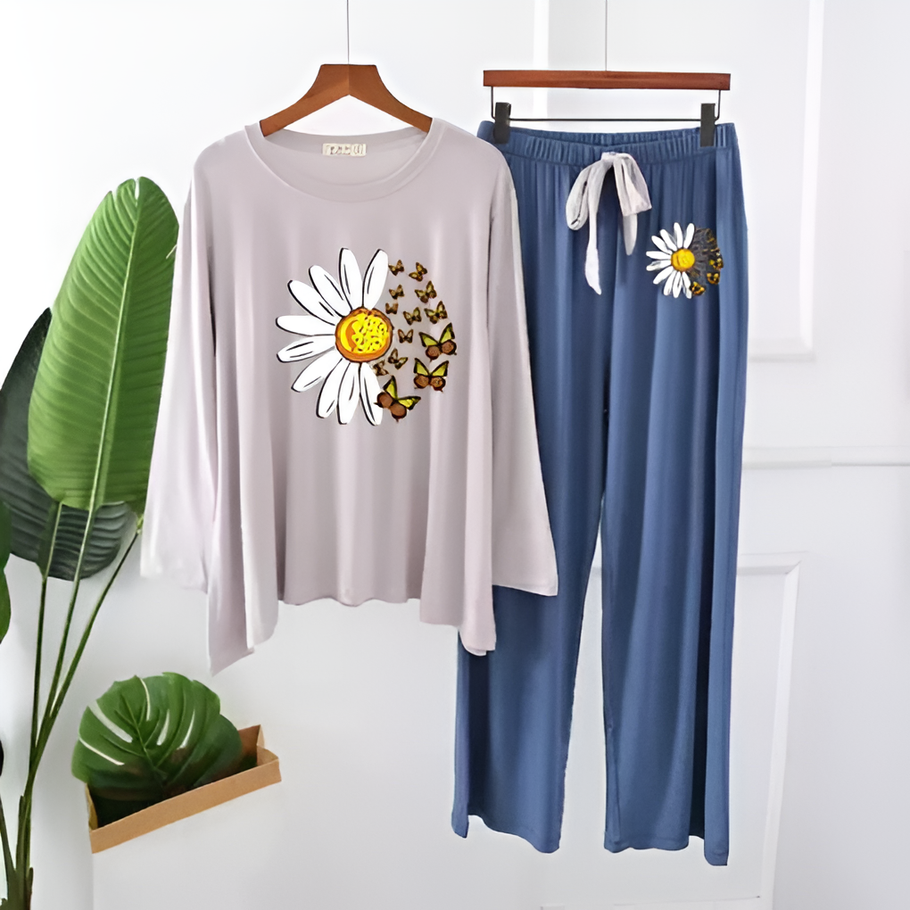 White Daisy Flower Printed loungewear