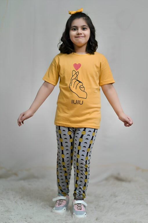 Baby or Baba Yellow Hand Print Half Sleeves T-Shirt with Pineapple Pajama