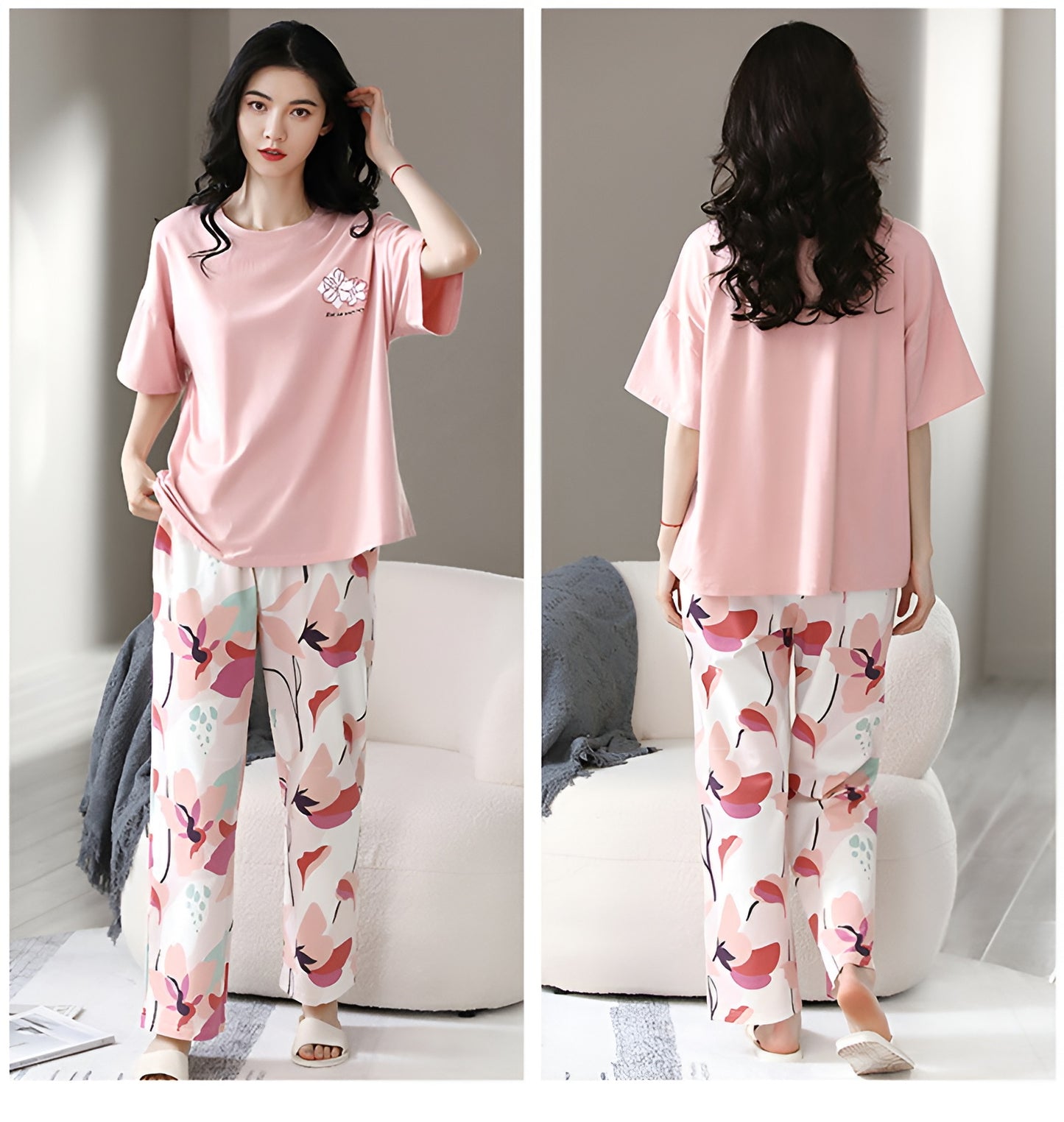 Baby Pink Flower Printed Pajama Set
