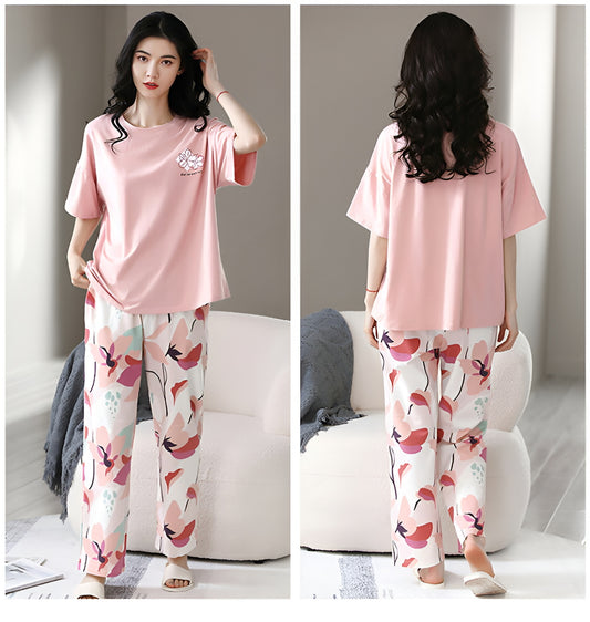 Baby Pink Flower Printed Pajama Set