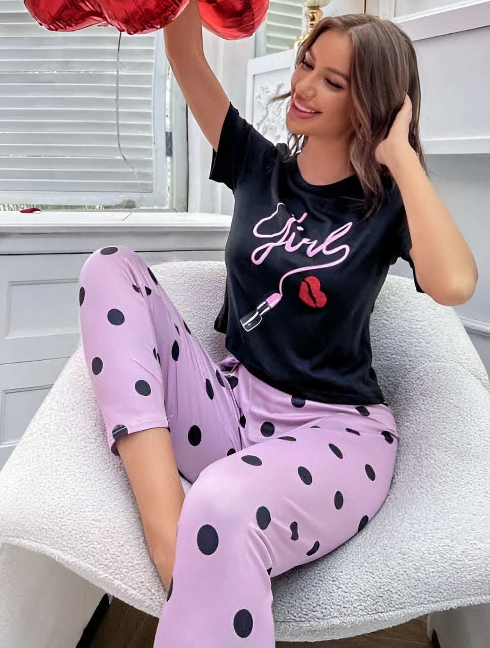 Black Girls Lips Printed Pajama Set