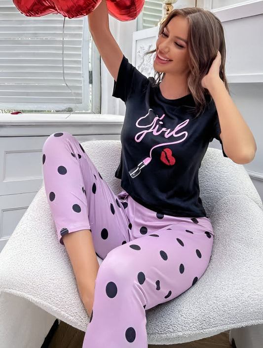 Black Girls Lips Printed Pajama Set