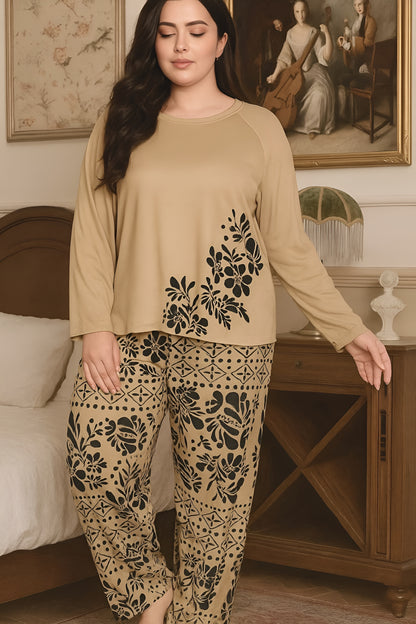 Brown Floral Printed Pajama Set