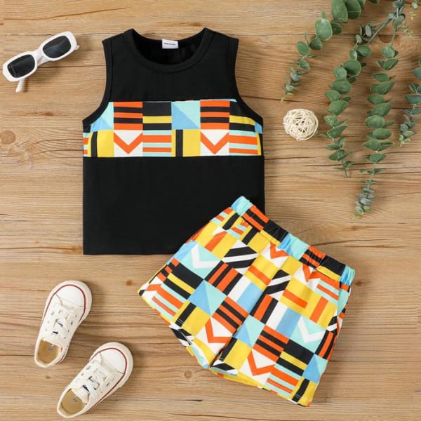 Colorful Geometry Print Tank Top and Shorts Set for kids