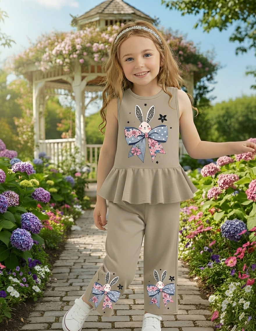 Light Brown Cute Kitty Print Kids wear