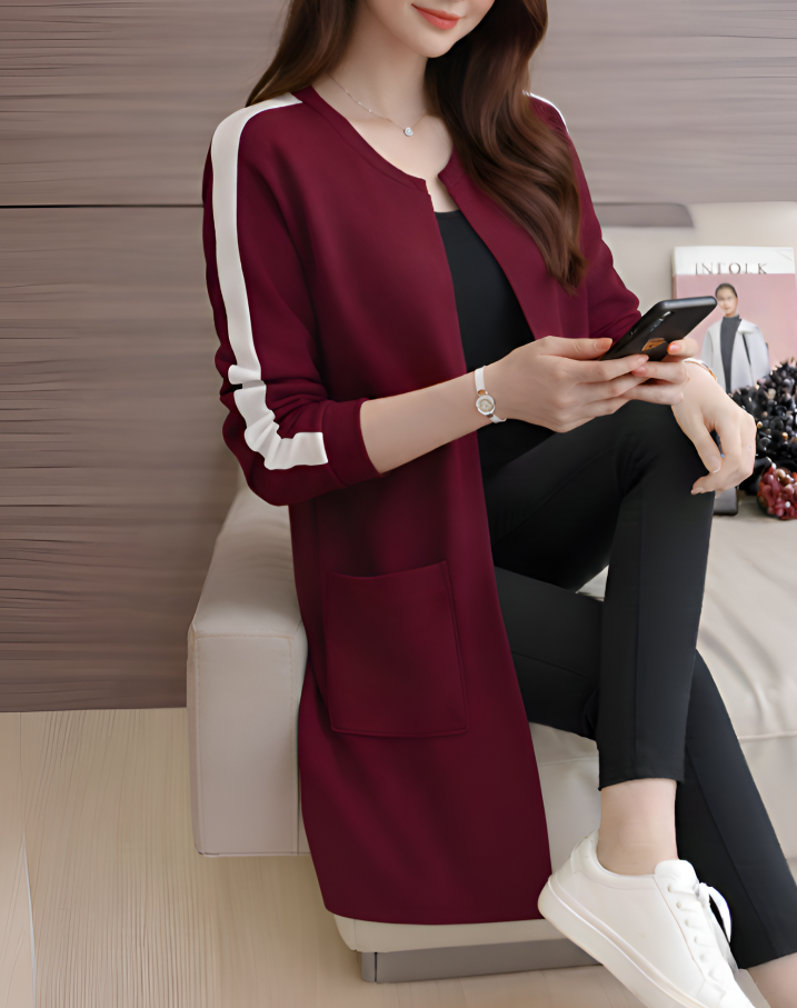 Maroon Western Stripe Long Sleeve Cardigan