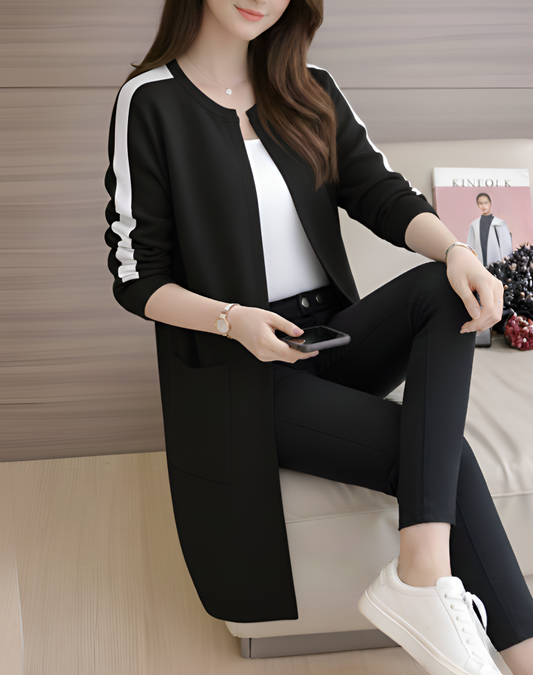 Black Western Stripe Long Sleeve Cardigan