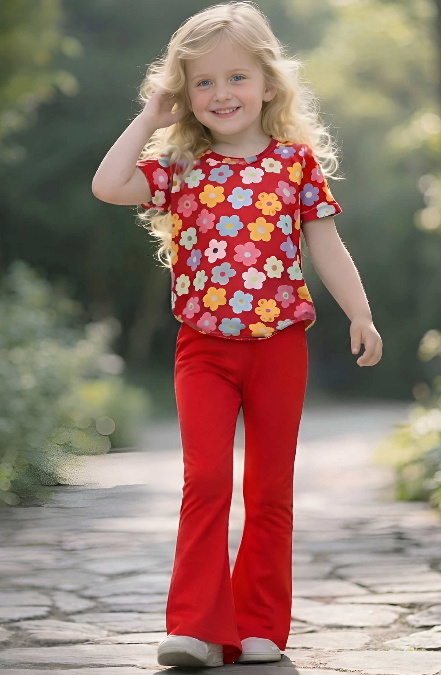Red Multi Petals Print Kids wear