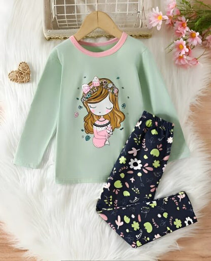Green Sleepy Doll Printed Kids Wear