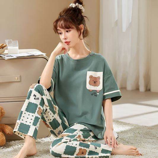 Green Pocket Bear Printed Pajama Set
