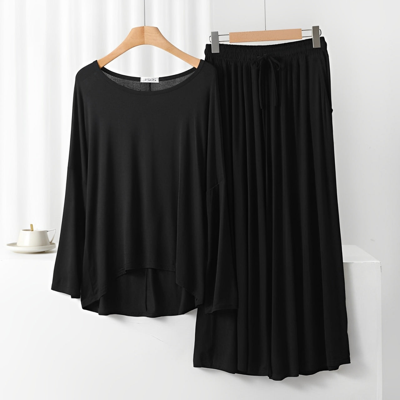 Black Frill Sleeve Loose Lounge Wear Palazzo Set
