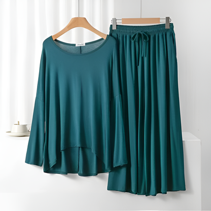 Dark Green Frill Sleeve Loose Lounge Wear Palazzo Set