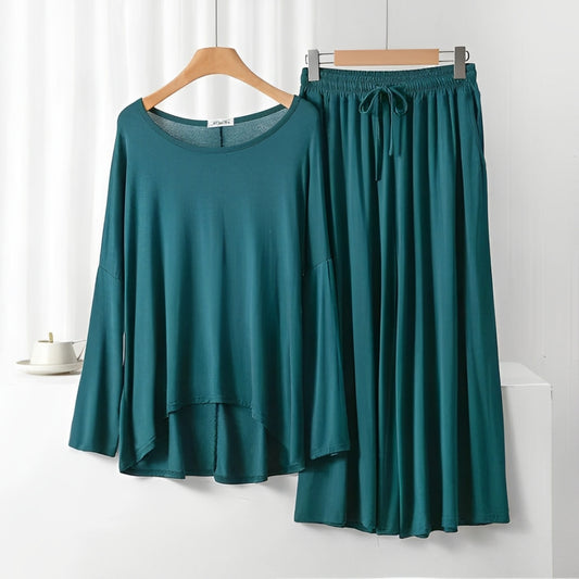 Dark Green Frill Sleeve Loose Lounge Wear Palazzo Set