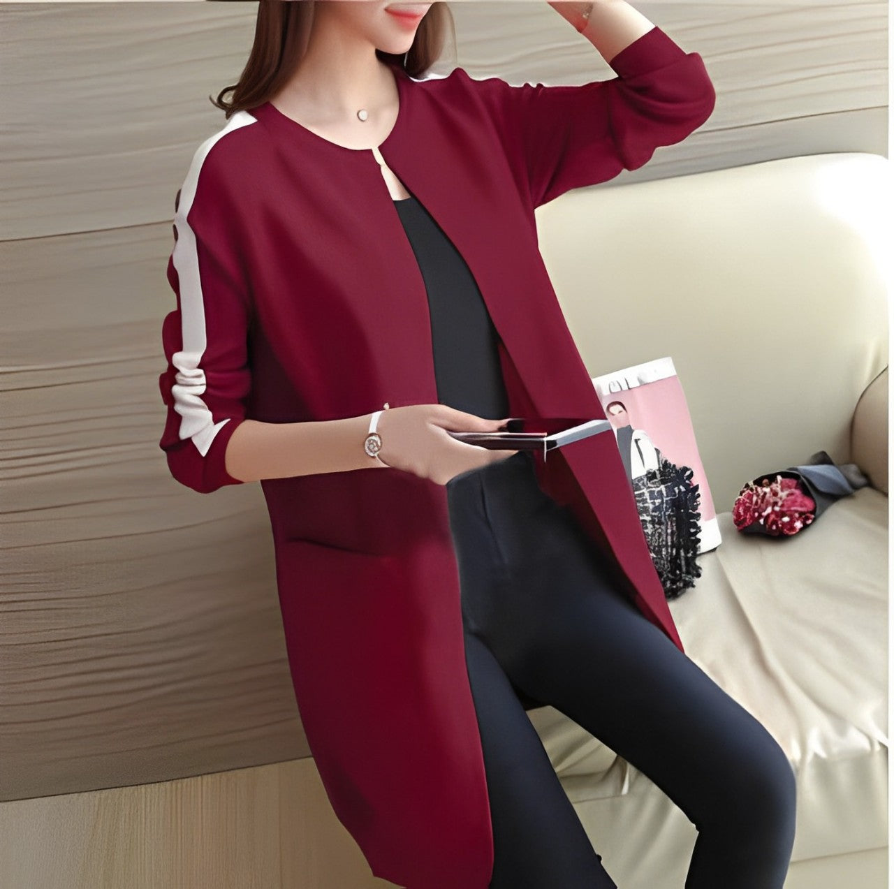 Maroon Western Stripe Long Sleeve Cardigan