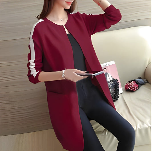 Maroon Western Stripe Long Sleeve Cardigan