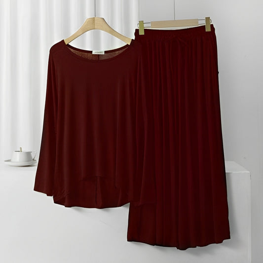 Maroon Frill Sleeve Loose Lounge Wear Palazzo Set