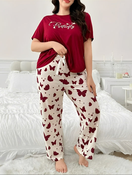 Red Butterfly Printed Pajama Set