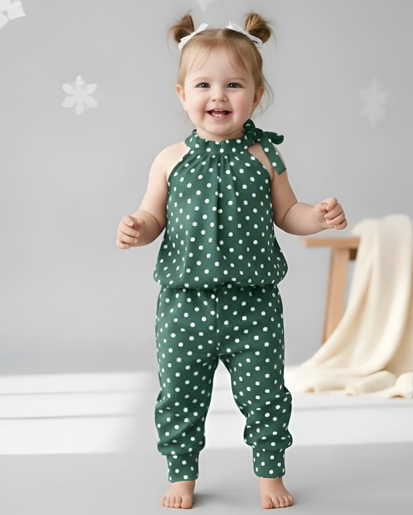 Green Polka Dots Print Kids Wear