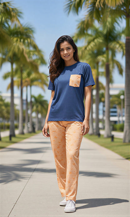 Blue Palm Breeze Printed Pocket Style 2 Piece Pajama Set