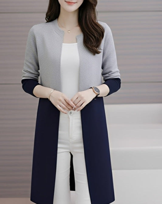Blue Contrast Front Open Sweater Cardigan