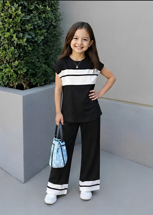 Black With White Stripe Print Kids wear