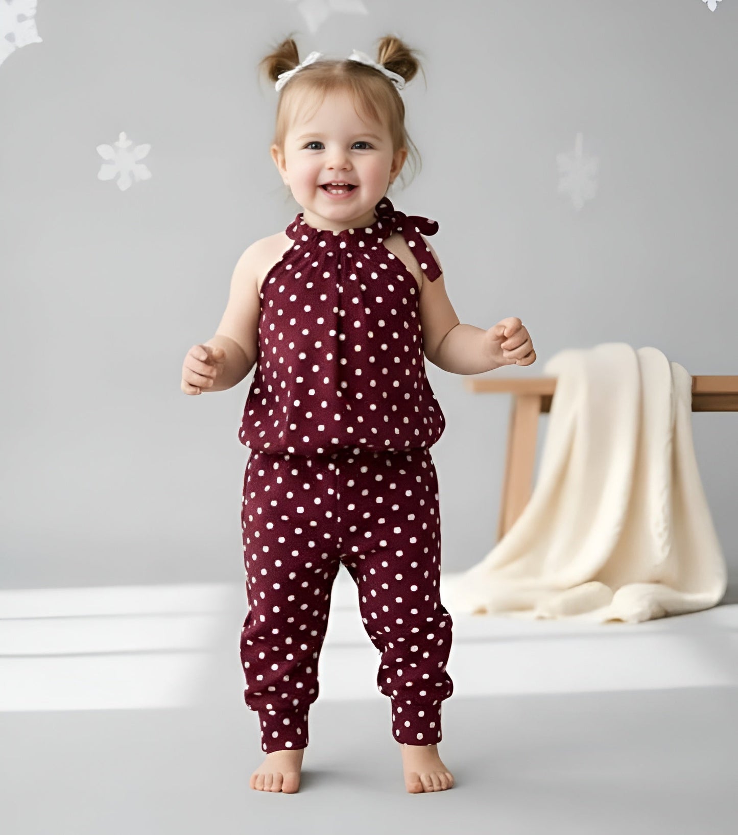 Maroon Polka Dots Print Kids Wear