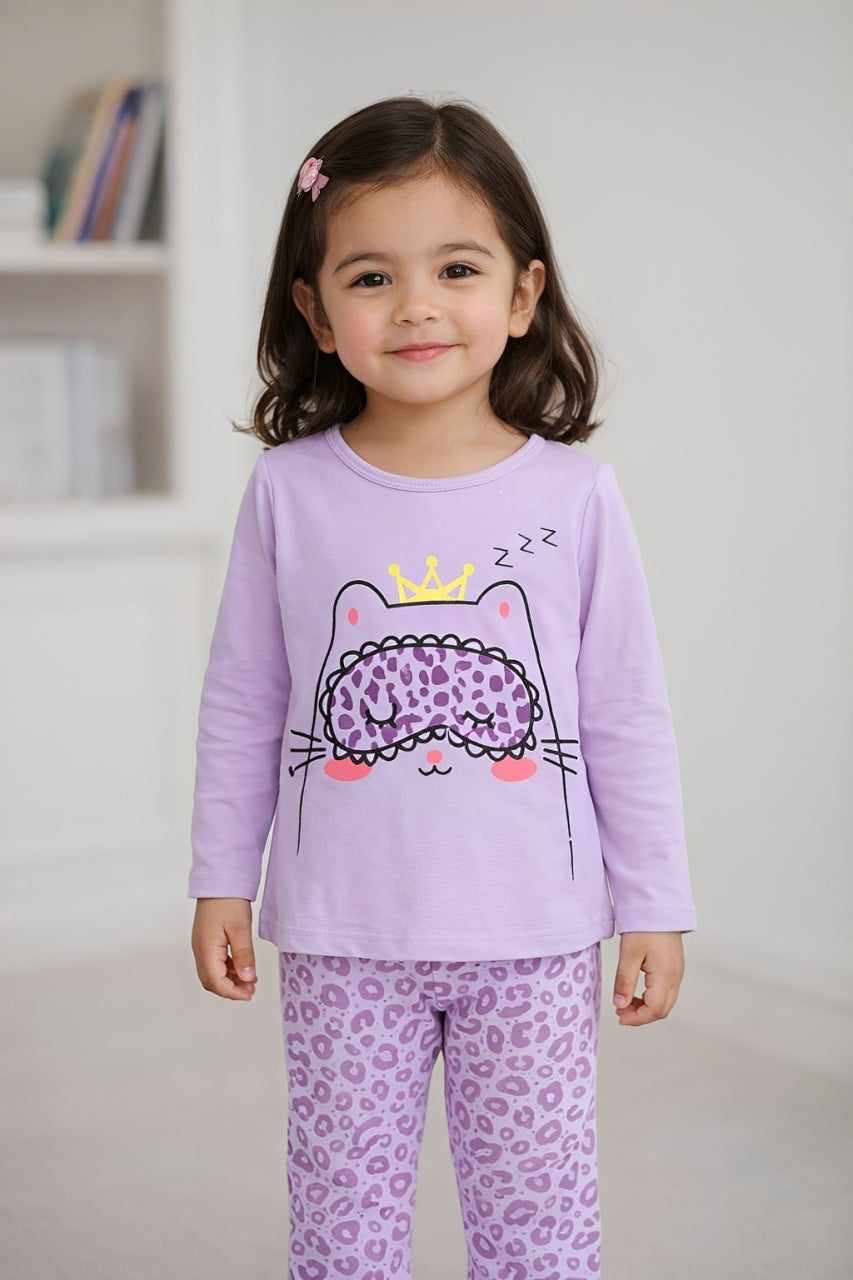 Purple Kitten Print Kids wear