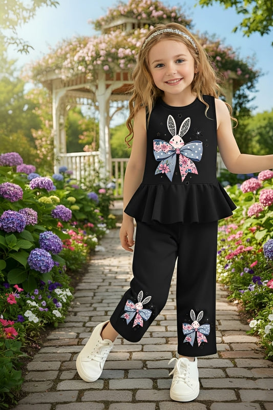 Black Bunny Bow Print Kids wear